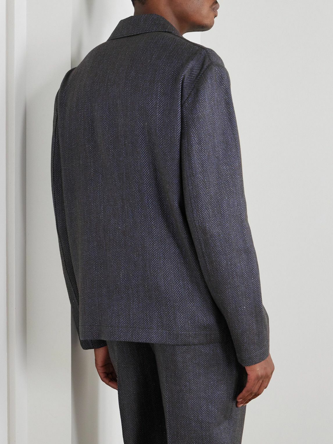 PIACENZA 1733 - Herringbone Wool, Linen and Cashmere-Blend Overshirt - Blue