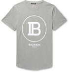 Balmain - Logo-Flocked Mélange Cotton-Jersey T-Shirt - Gray