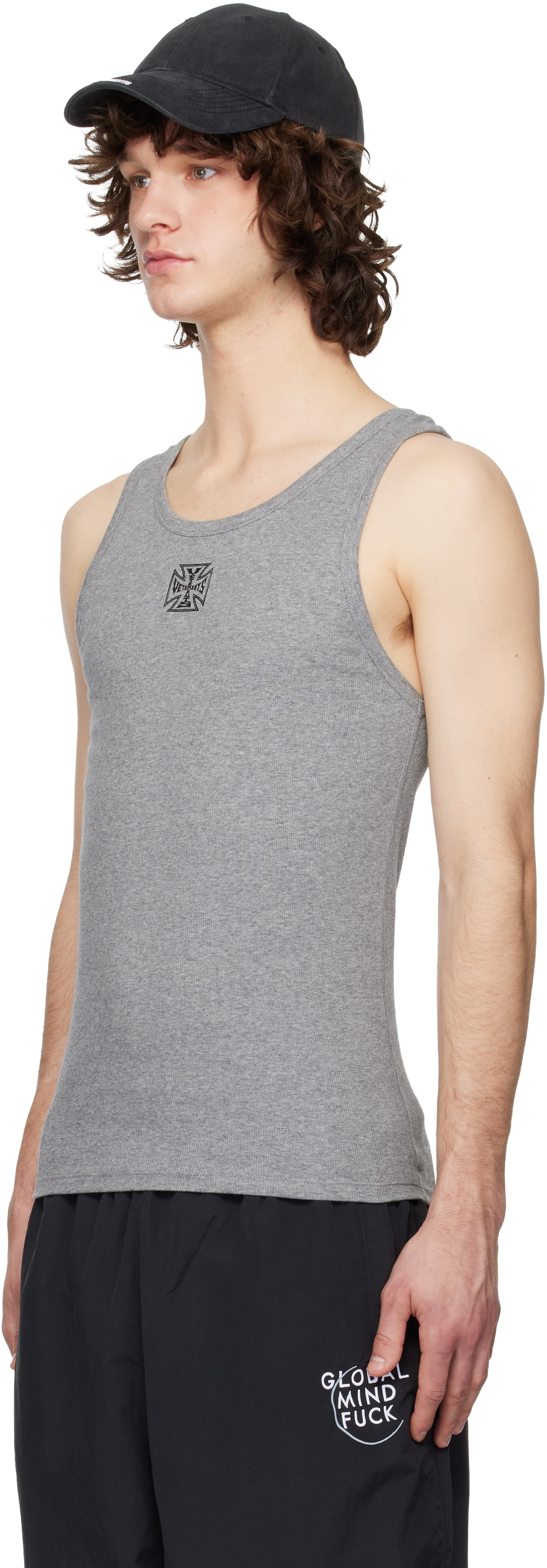 VETEMENTS Gray Biker Cross Logo Tank Top