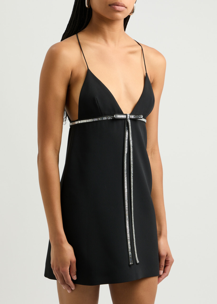 David Koma Crystal Bow-embellished Mini Dress Black And Silver David Koma
