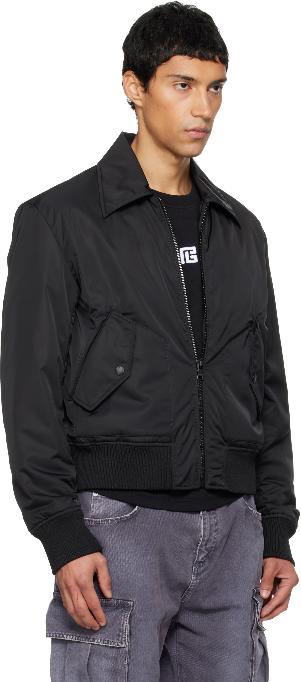 Balmain Black Big Stamp Bomber Jacket