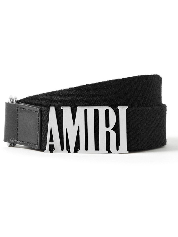 Photo: AMIRI - 3cm Silver-Tone and Leather-Trimmed Webbing Belt