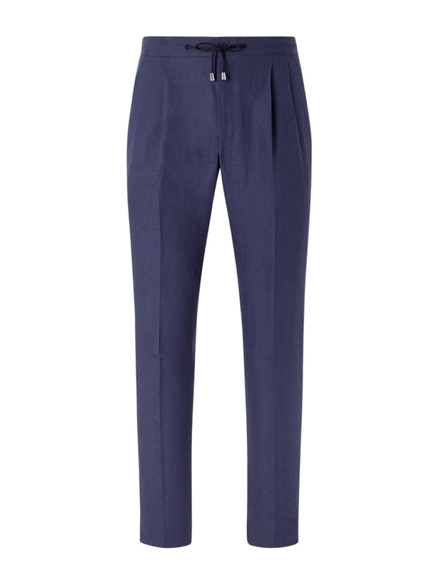 Photo: De Petrillo - Straight-Leg Pleated Linen Suit Trousers - Blue
