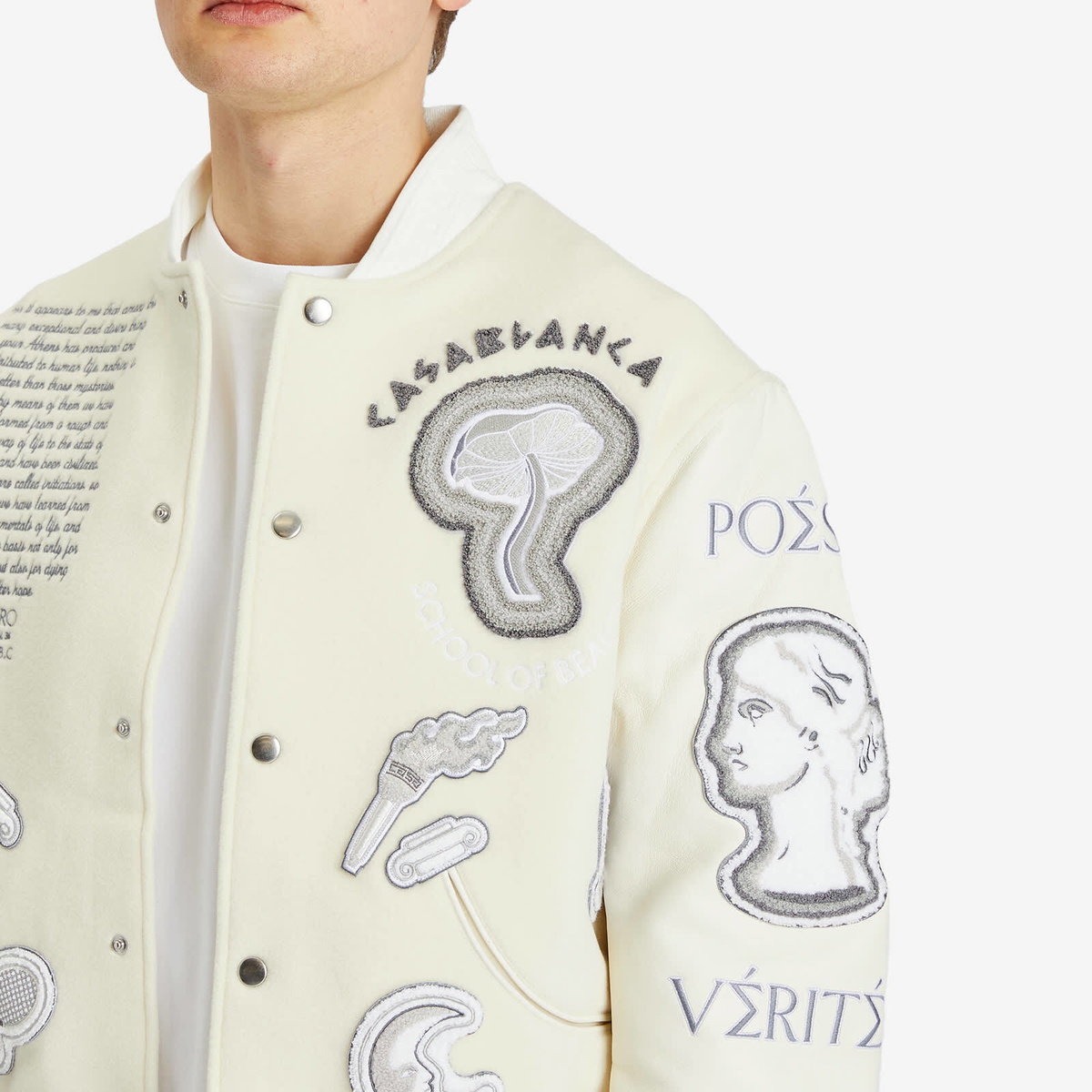Casablanca Men's Chenille Embroidered Varsity Jacket in Off White