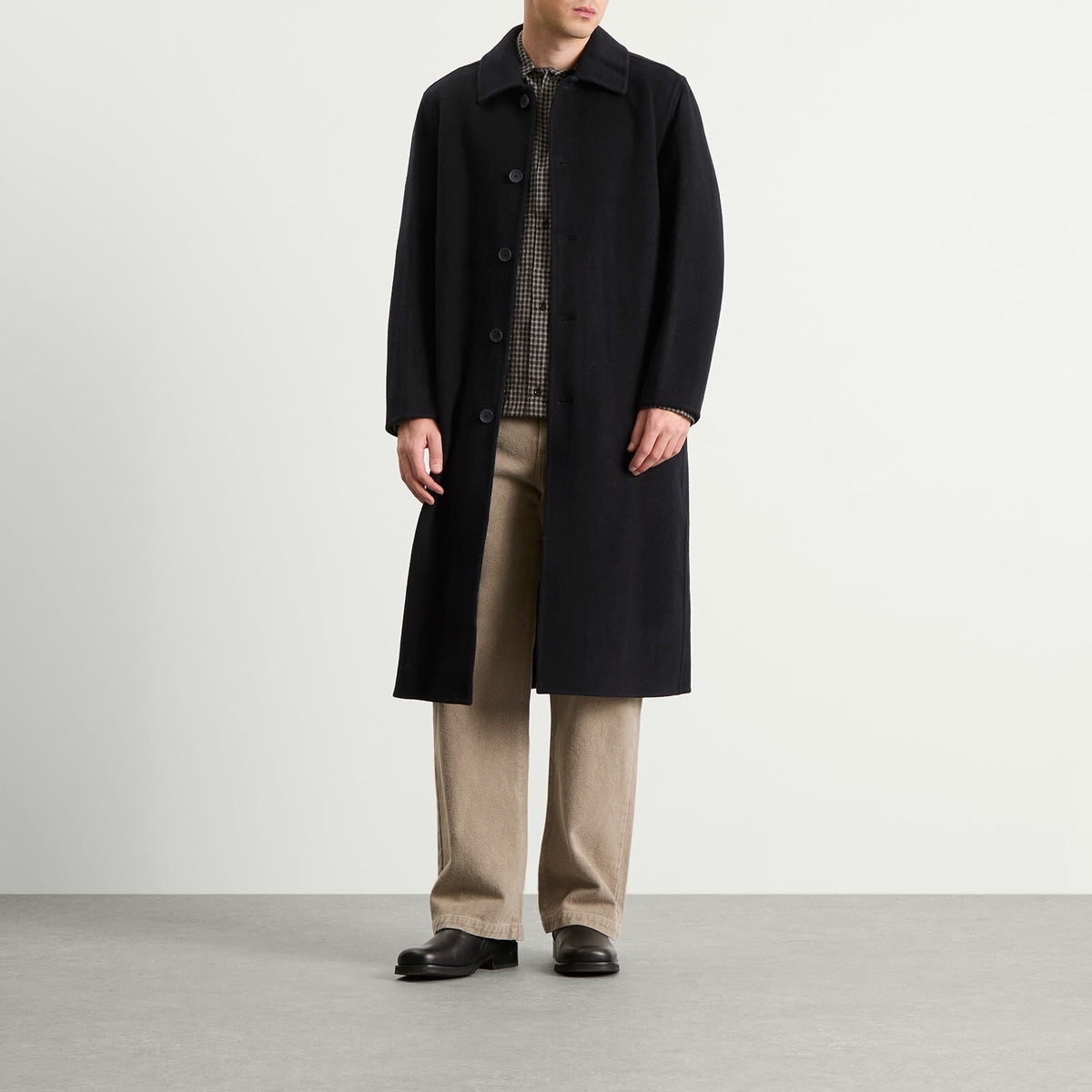 Percival Men's Double Faced Wool Overcoat in Navy