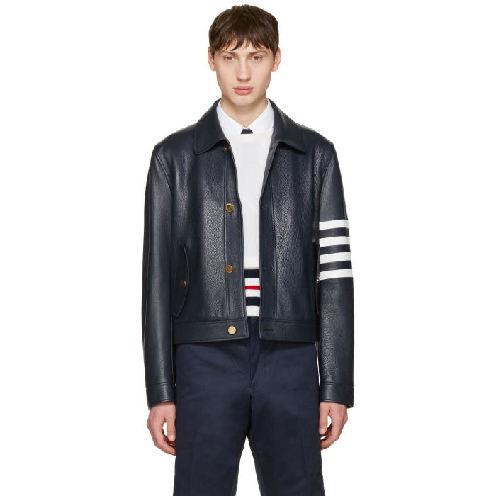 Photo: Thom Browne Navy Leather Harrington Jacket