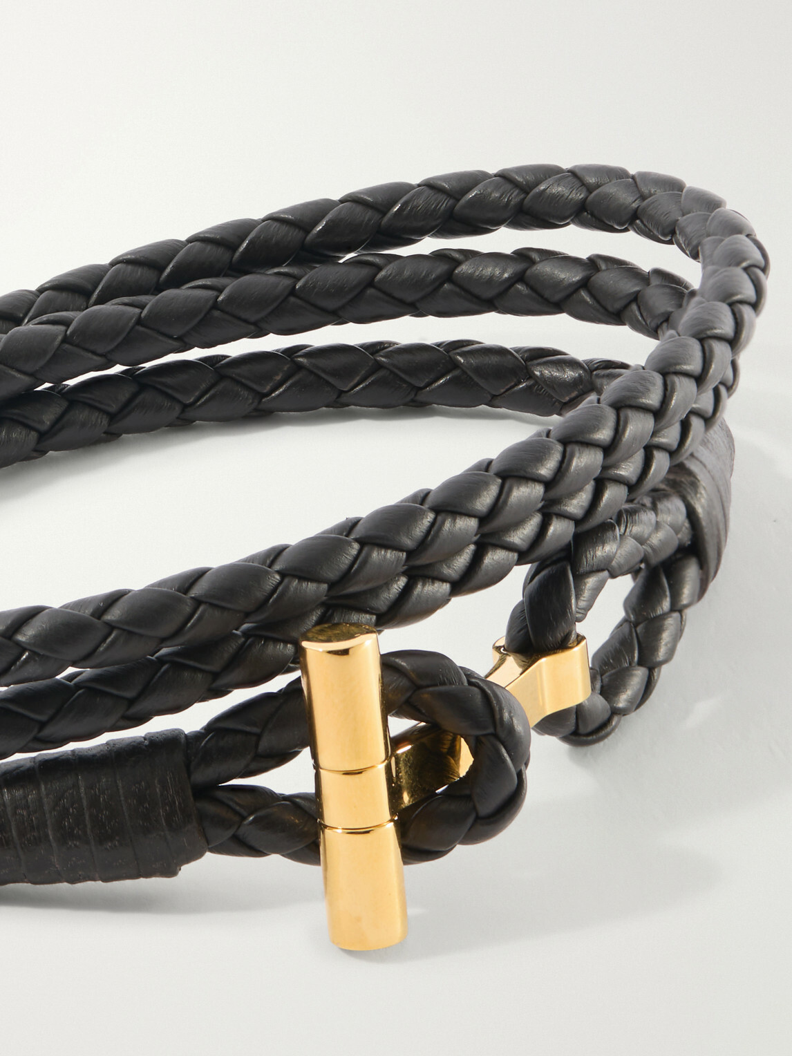 TOM FORD - Braided Leather and Gold-Plated Wrap Bracelet - Brown