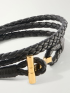 TOM FORD - Braided Leather and Gold-Plated Wrap Bracelet - Brown