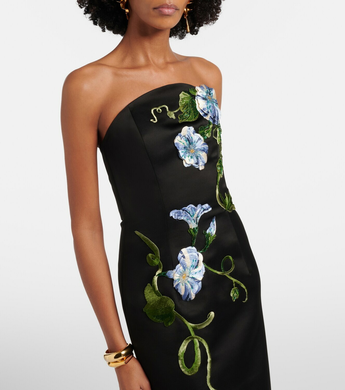 Leo Lin Floral-appliqué halterneck gown