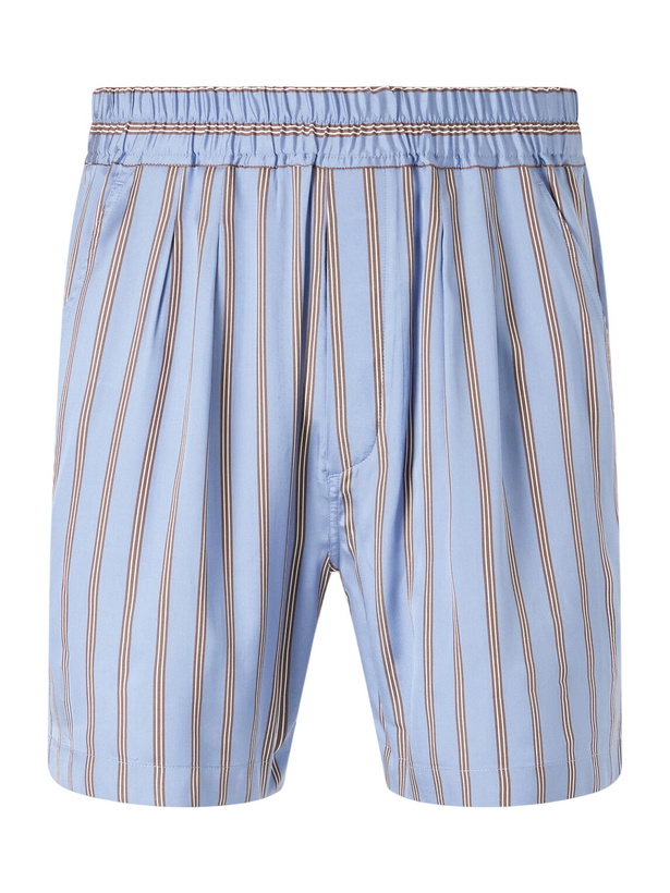 Photo: TOM FORD - Straight-Leg Striped Silk-Twill Shorts - Blue