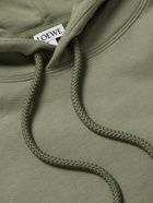 Loewe - Anagram Leather-Trimmed Cotton-Jersey Hoodie - Green