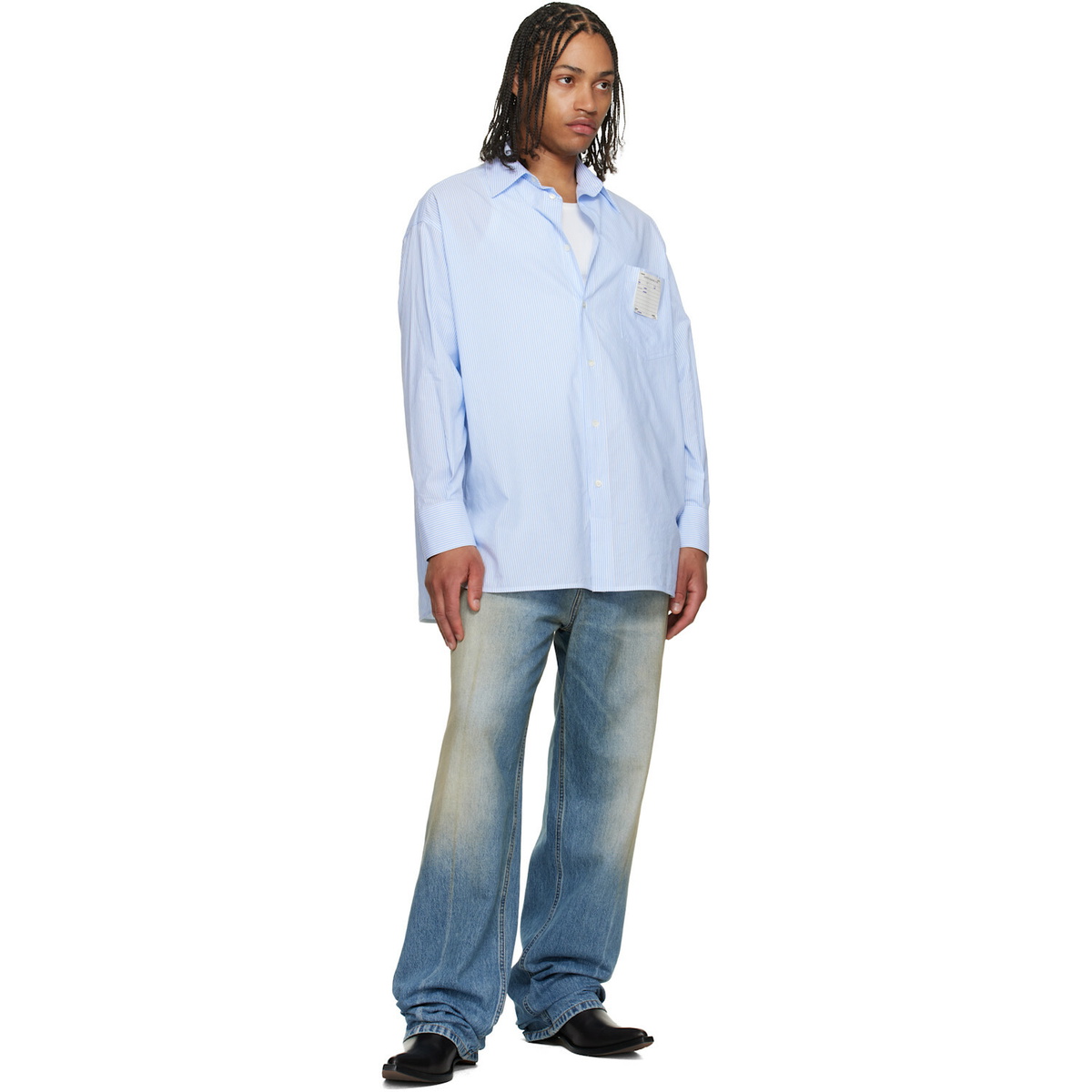 MM6 Maison Margiela Blue Striped Poplin Shirt MM6 Maison Margiela