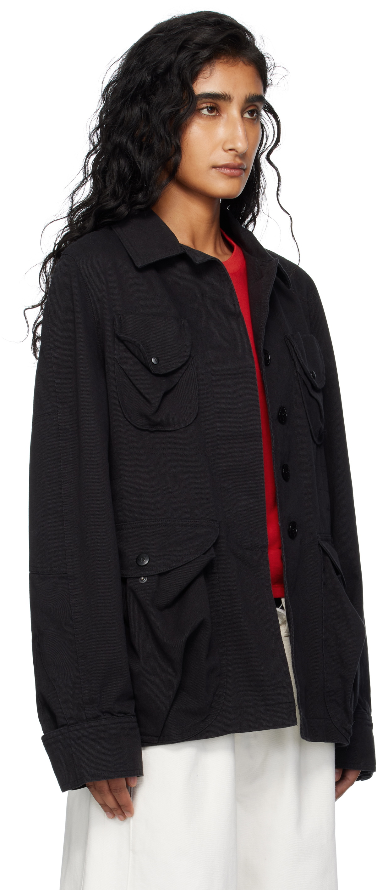 OPEN YY Black Multi Pocket Safari Denim Jacket