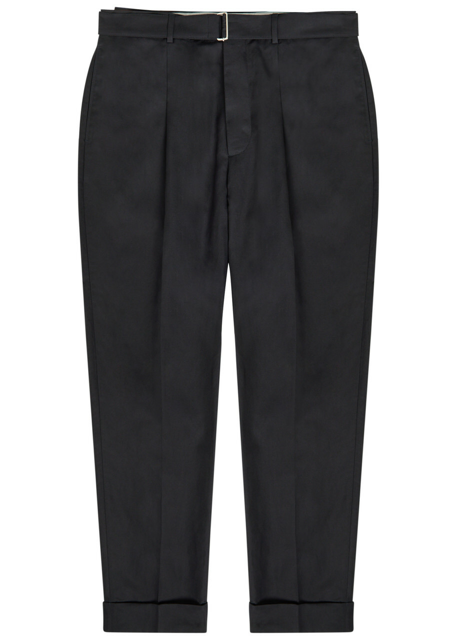 Officine Générale Hugo Belted Tapered-leg Trousers Navy