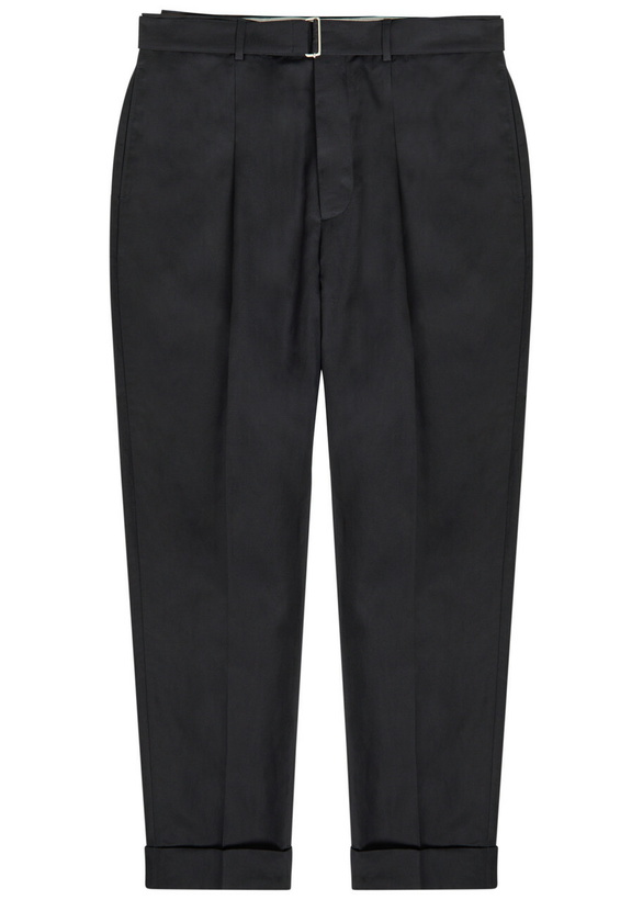 Photo: Officine Générale Hugo Belted Tapered-leg Trousers Navy