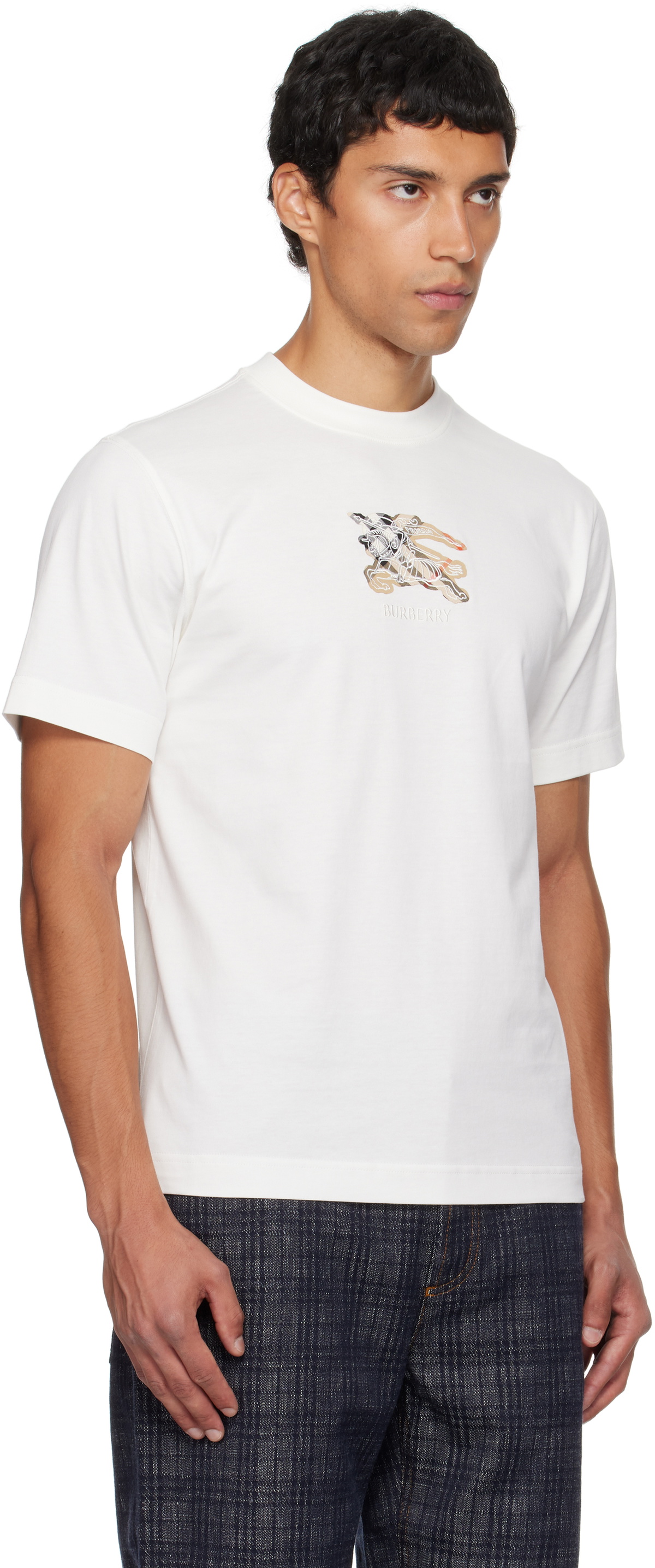 Burberry White EKD Check Cotton T-shirt Burberry