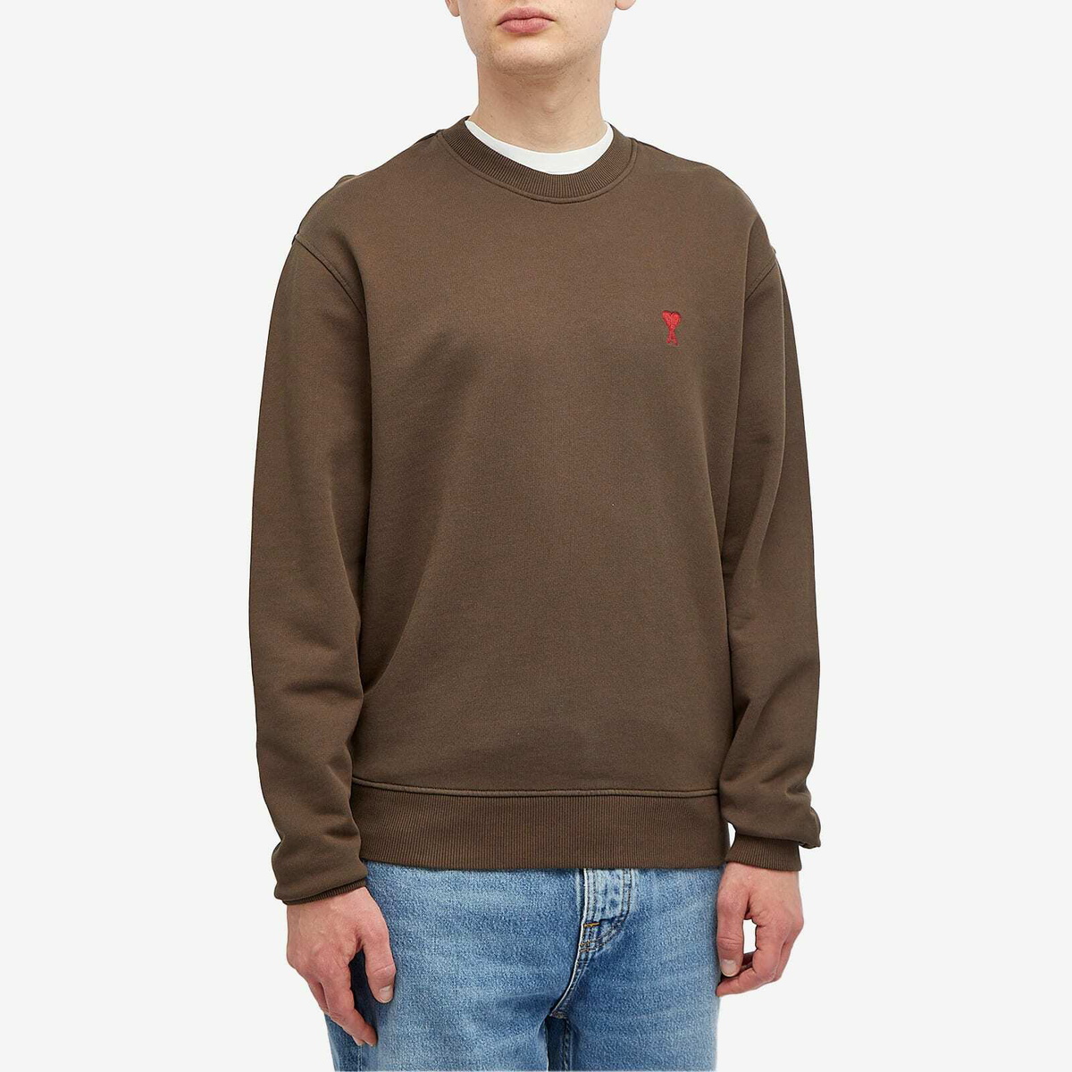 AMI Paris Men's Small A Heart Crew Sweat in Dark Coffee