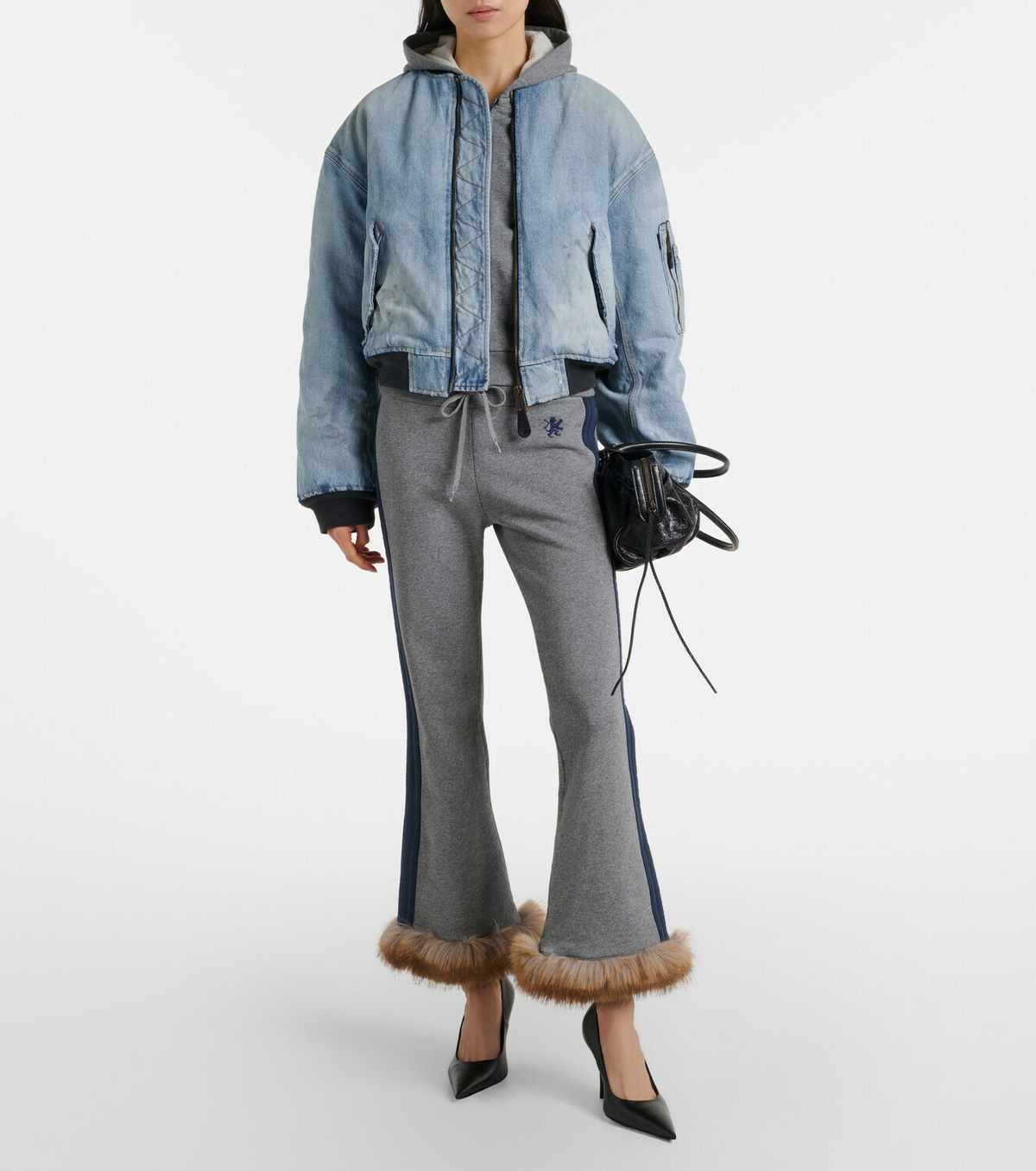 Balenciaga Cropped denim bomber jacket