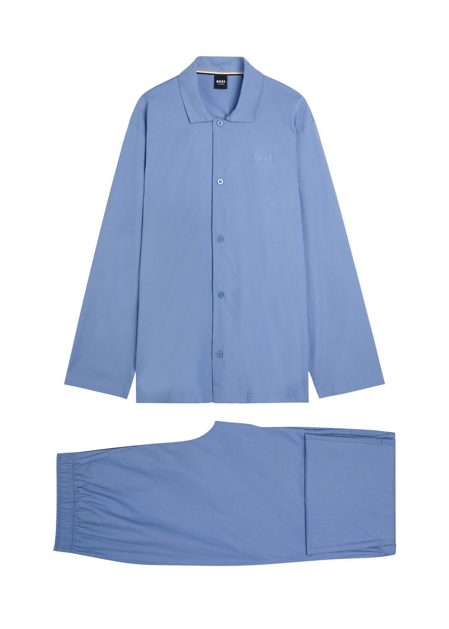 Boss Chris Logo-embroidered Woven Pyjama set Blue