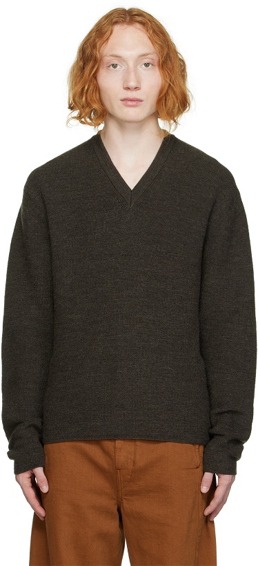 Photo: Lemaire Brown V-Neck Sweater