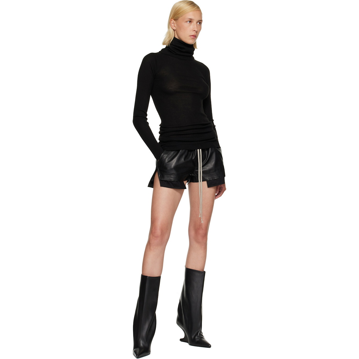 Rick Owens Black Tower Fog Leather Shorts