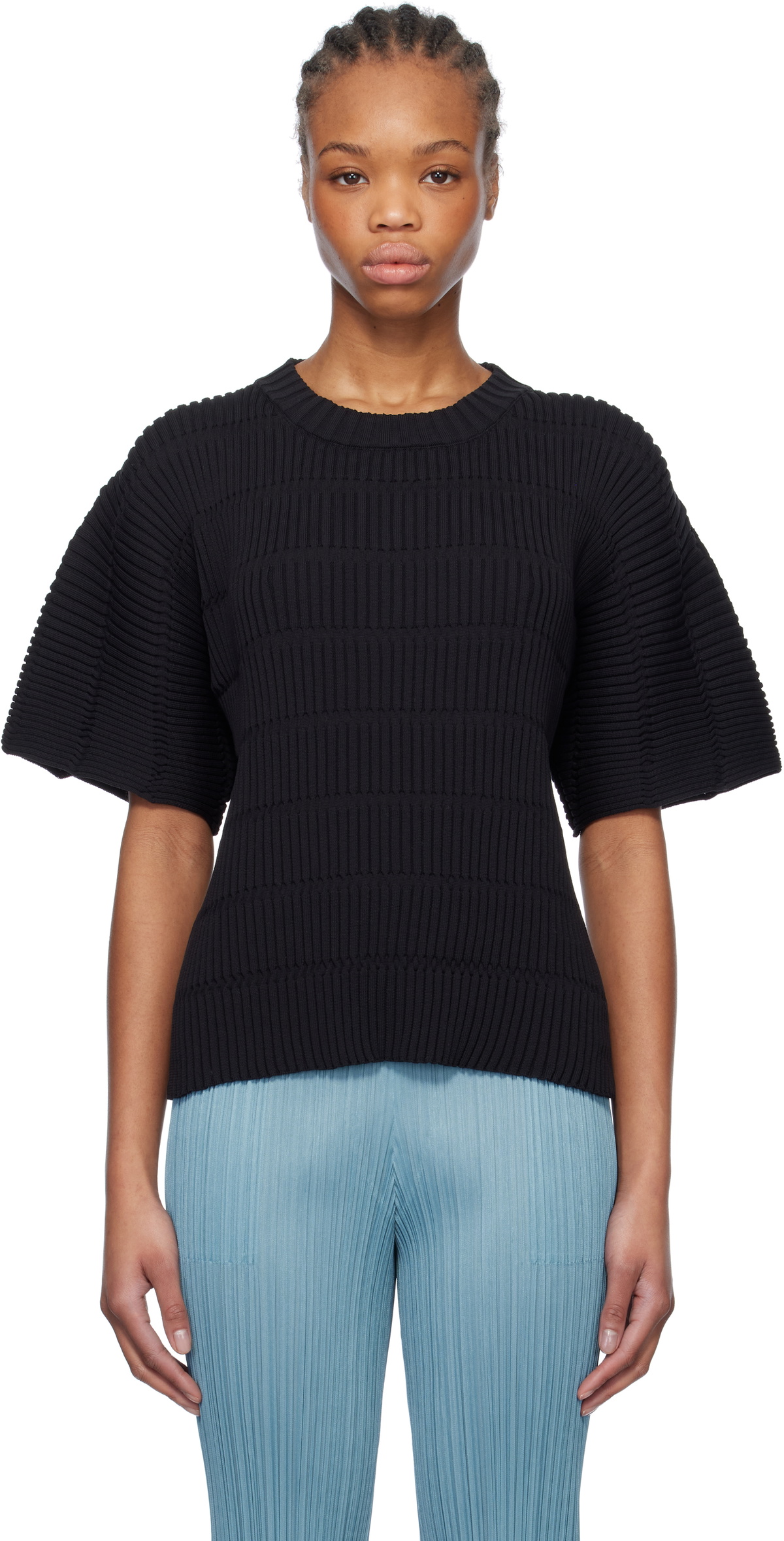 PLEATS PLEASE ISSEY MIYAKE Black Jiggly Knit Sweater Pleats Please