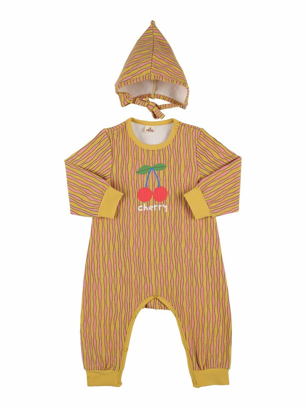 Photo: JELLYMALLOW Printed Cotton Jersey Romper & Hat