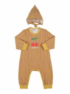 JELLYMALLOW Printed Cotton Jersey Romper & Hat