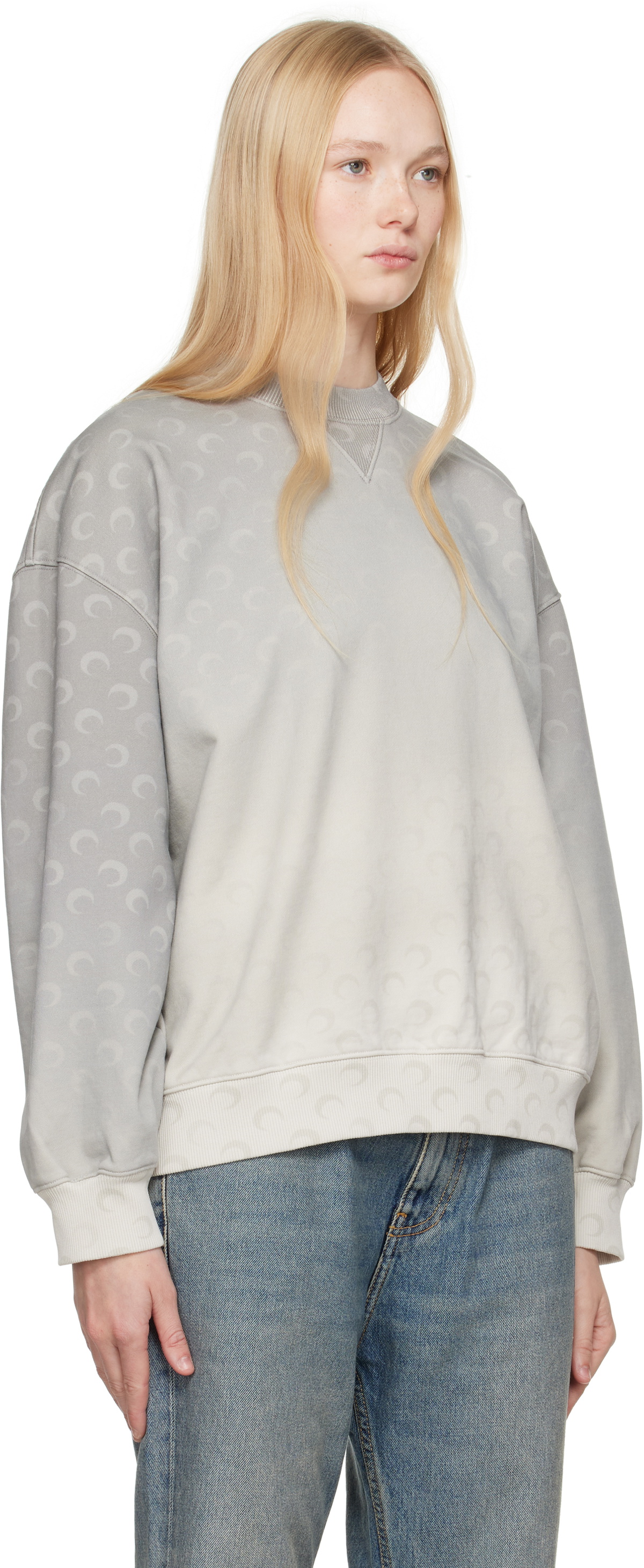 Marine Serre Gray Moon Faded Fleece Oversized Sweatshirt