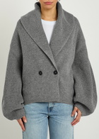 Toteme Shawl Lapel Ribbed Wool-blend Cardigan Grey