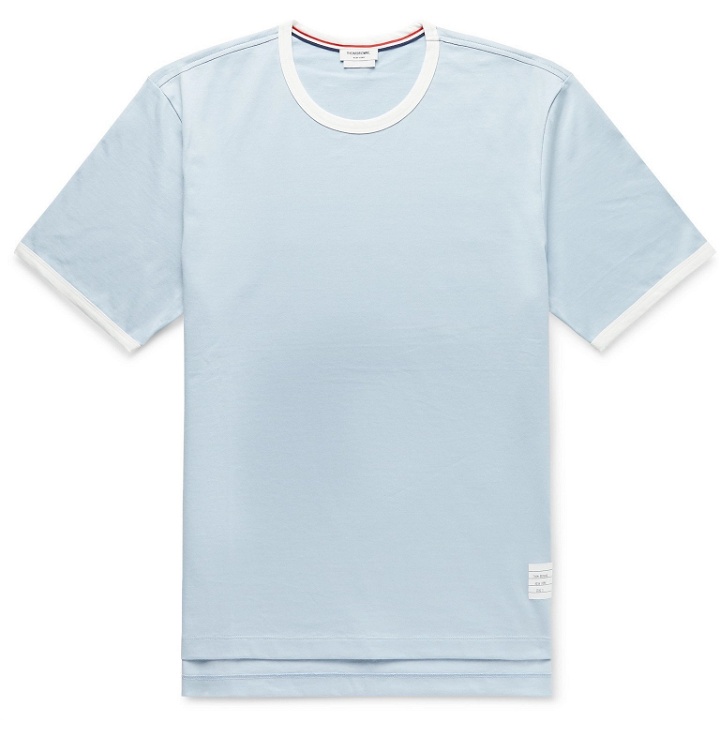 Photo: Thom Browne - Contrast-Tipped Cotton-Jersey T-Shirt - Blue
