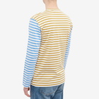 Comme des Garçons Play Men's Long Sleeve Stripe Bi-Colour T-Shirt in Olive/Blue