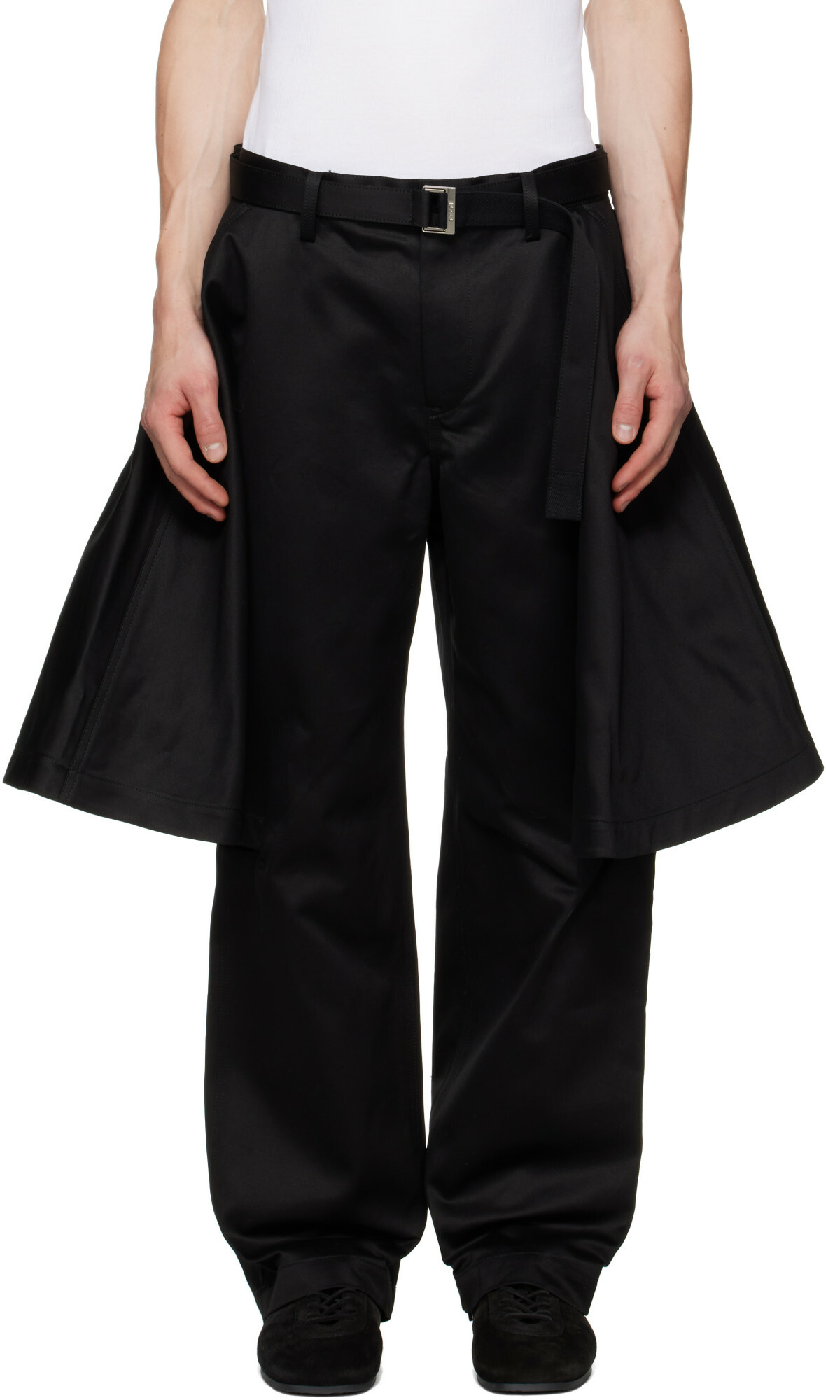 sacai Black Cotton Chino Trousers