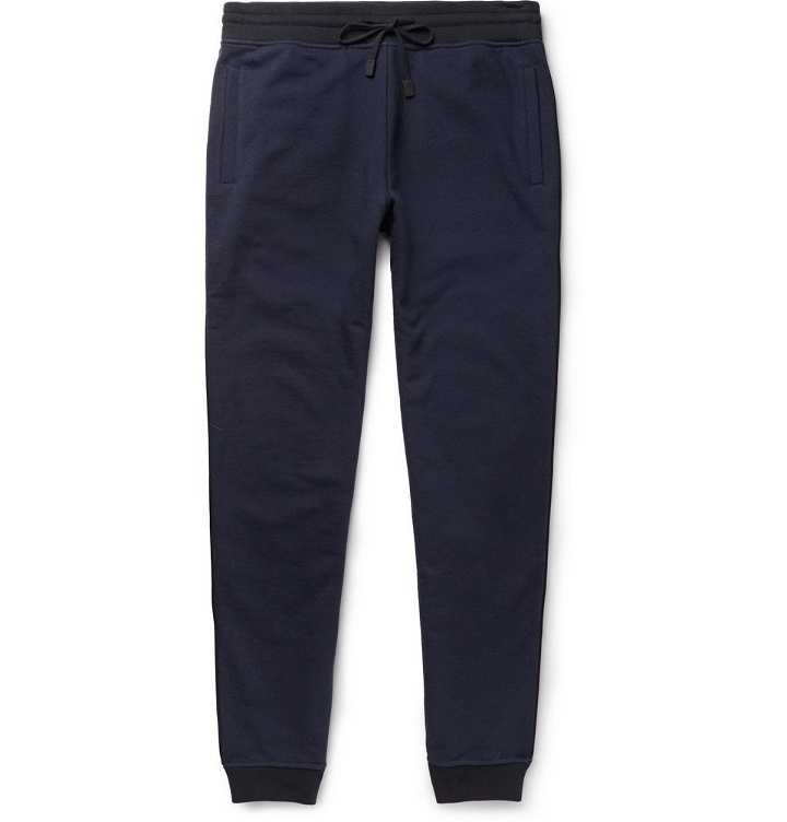 Photo: Berluti - Tapered Leather-Trimmed Cotton and Cashmere-Blend Sweatpants - Men - Navy