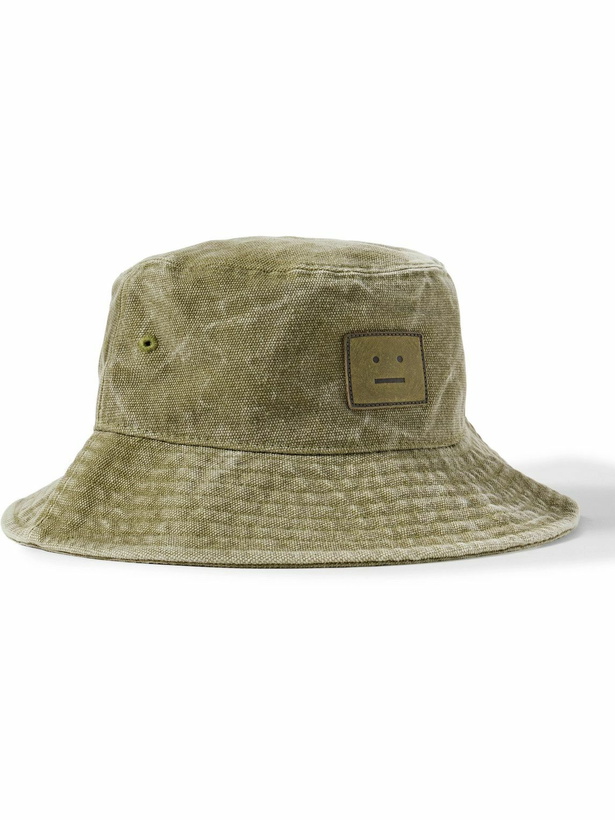 Photo: Acne Studios - Buko Leather-Trimmed Distressed Cotton-Canvas Bucket Hat - Green