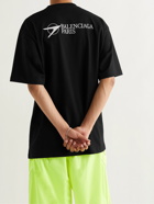 BALENCIAGA - Oversized Logo-Embroidered Organic Cotton-Jersey T-Shirt - Black