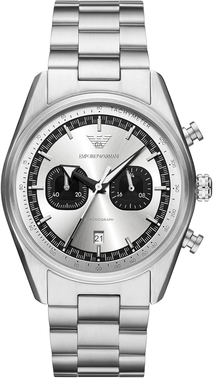 Armani Racer Chronograph Quartz Silver Dial Mens Watch AR11636