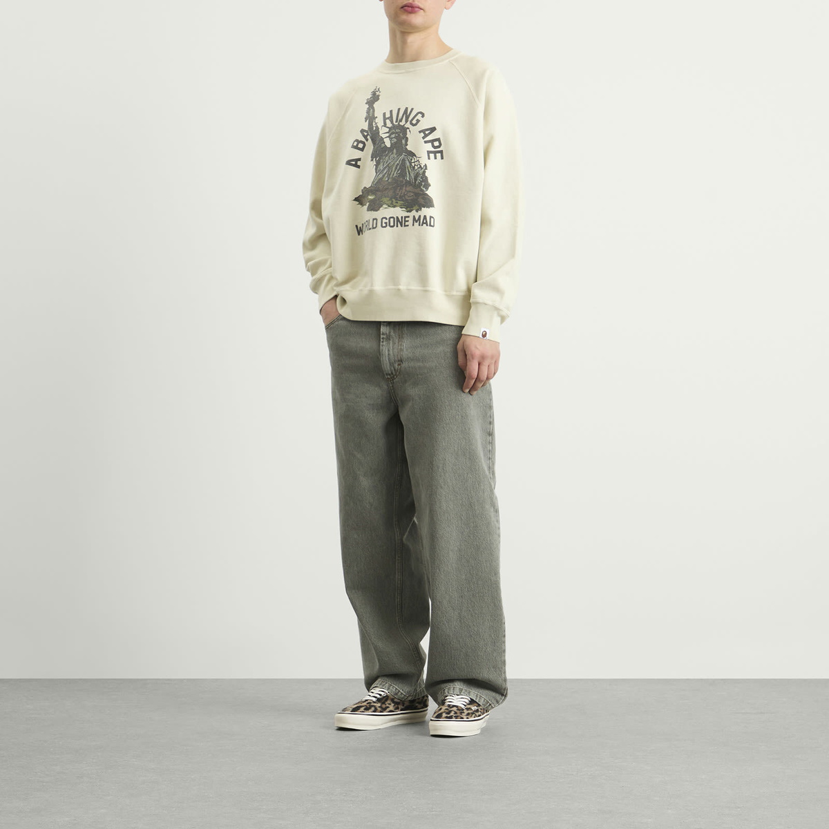 A Bathing Ape Men's Destroy Washed Statue Of Liberty Sweatshirt in Ivory
