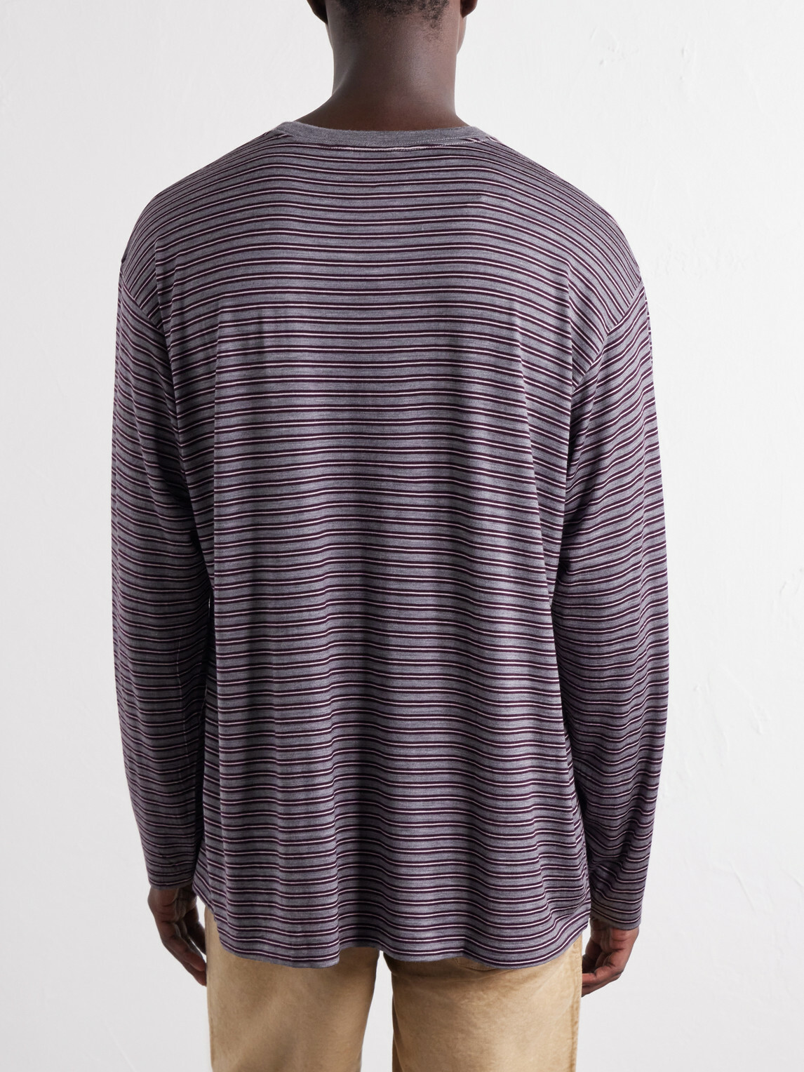 Auralee - Striped Wool-Jersey T-Shirt - Gray