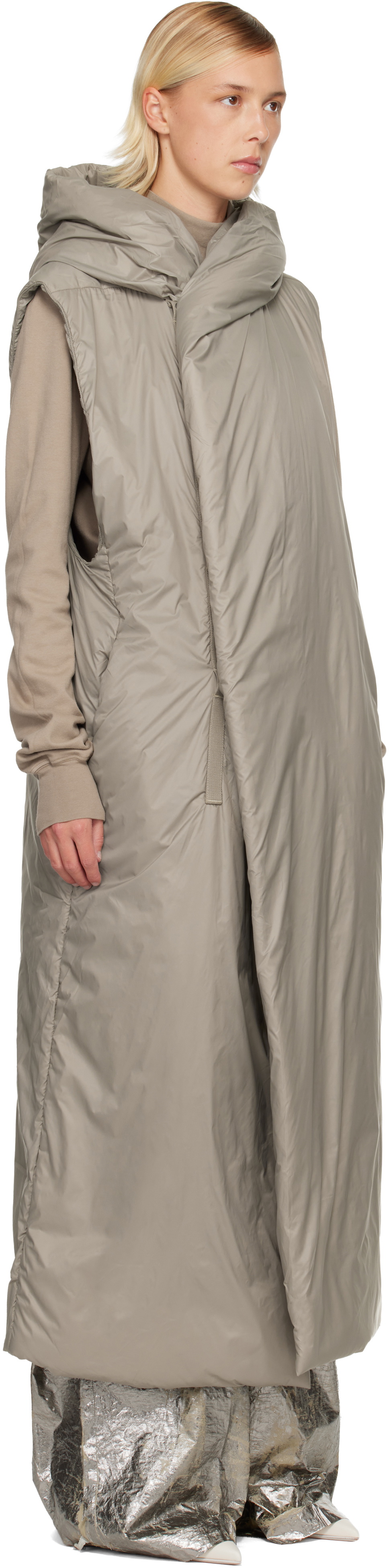 Rick Owens DRKSHDW Taupe Concordians Hooded Liner Coat