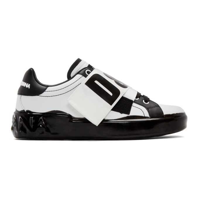 Photo: Dolce and Gabbana White and Black Elastic Logo Sneakers