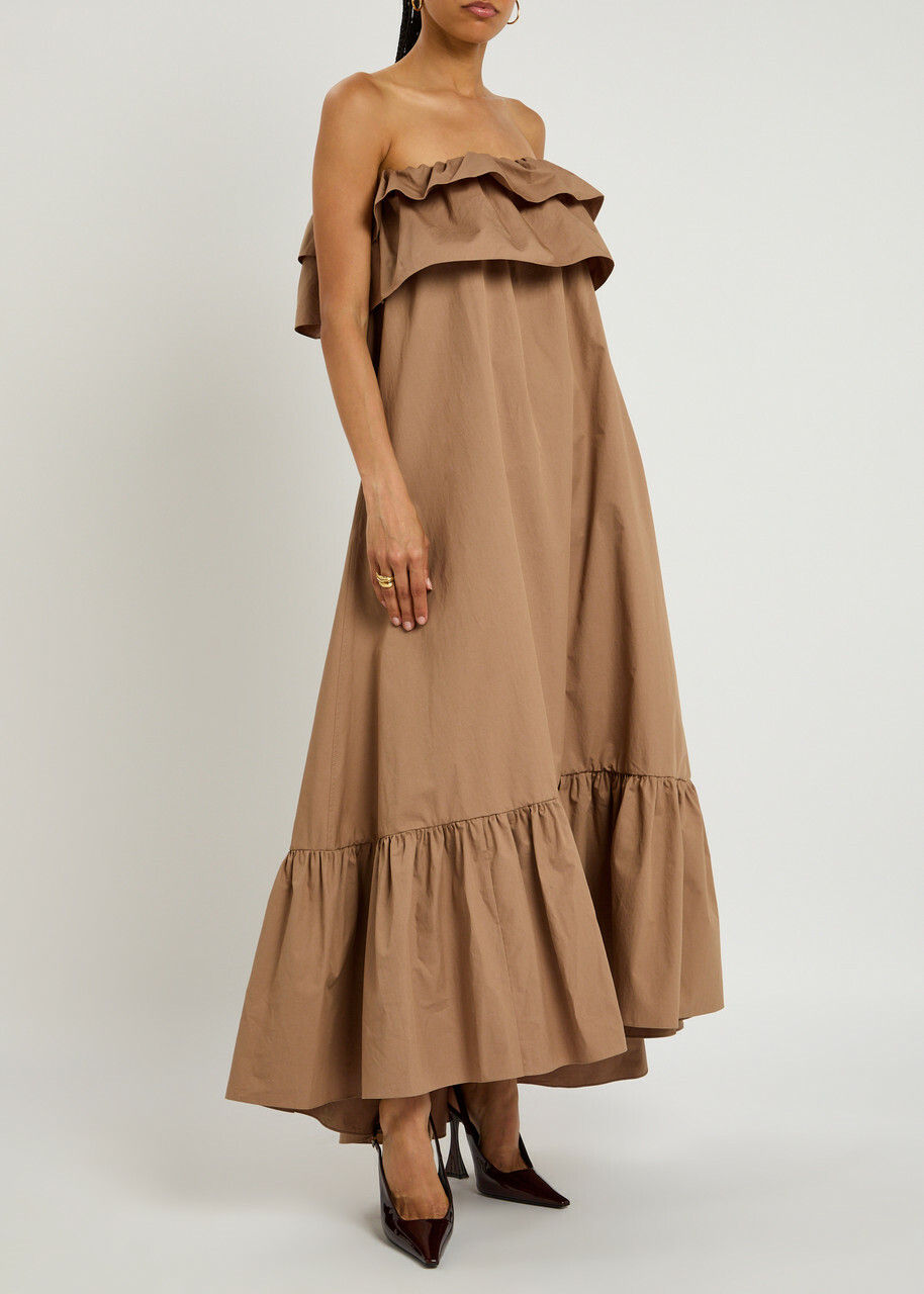 Saint Laurent Tiered Strapless Cotton-poplin Maxi Dress Brown Light Saint  Laurent