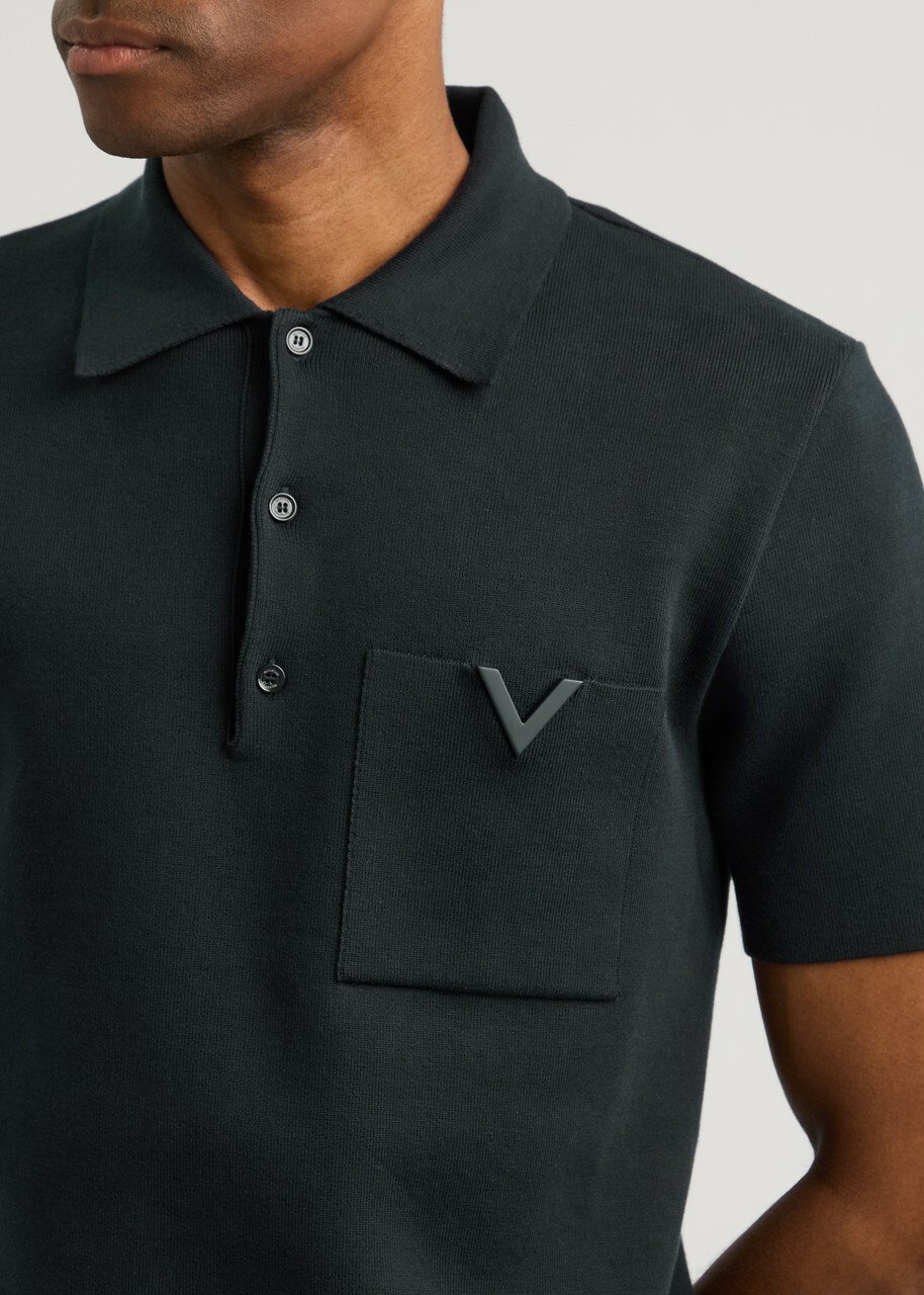 Tシャツ・カットソー VALENTINO GARAVANI Navy Blue Cotton Polo Shirt Valentino Garavani Long Sleeve Cashmere & Silk Polo Shirt