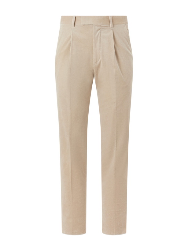 Photo: Zegna - Pleated Straight-Leg Cotton-Corduroy Trousers - Brown