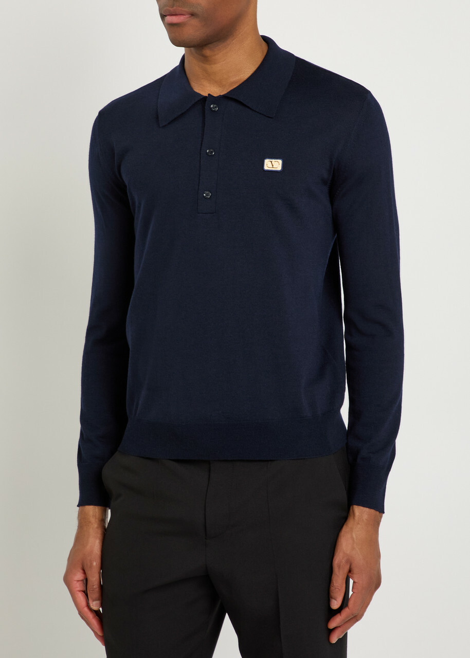Valentino Garavani Wool Polo Shirt Navy