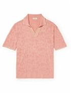 Piacenza Cashmere - Striped Cotton-Jacquard Polo Shirt - Pink