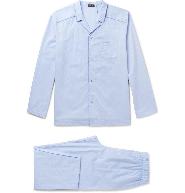Photo: Hanro - Ryan Contrast-Tipped Cotton-Jacquard Pyjama Set - Men - Light blue