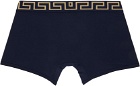 Versace Underwear Two-Pack White & Navy Greca Border Boxers