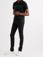 BALMAIN - Logo-Flocked Cotton-Jersey Polo Shirt - Black