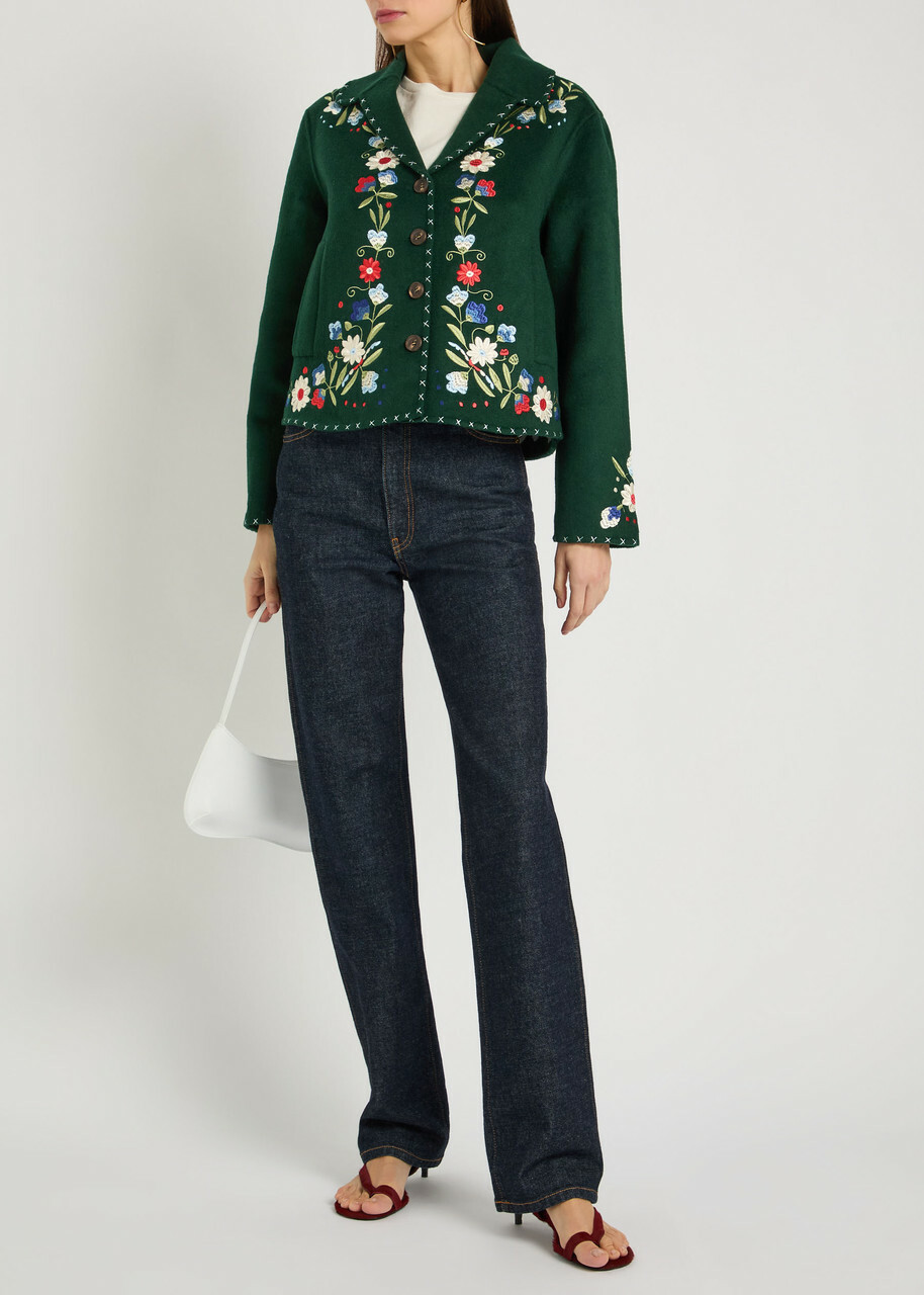 Rixo Jude Floral-embroidered Wool-blend Jacket Multicoloured